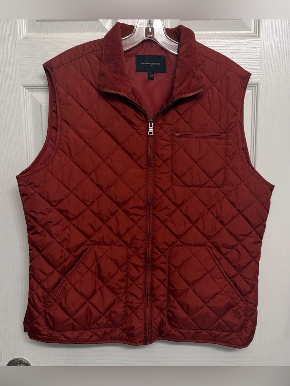 Banana Republic Men's Quilted Zip-Front Vest Rust dark burnt orange